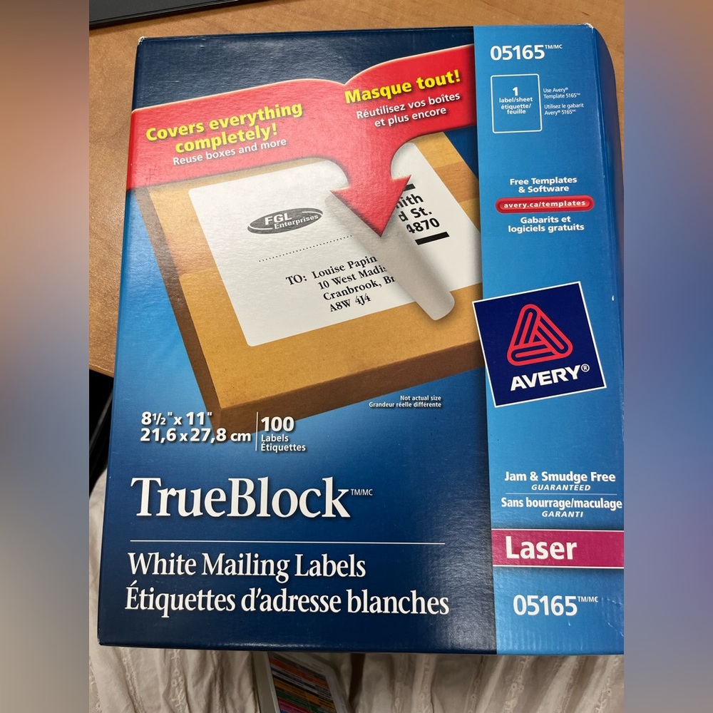 Avery trueblock labels adhesive 05165 laser 8.5 x 11 74/100